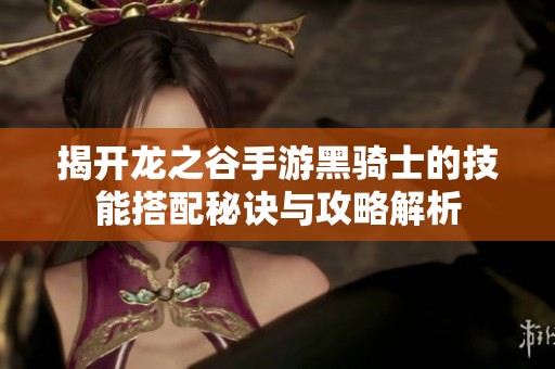揭开龙之谷手游黑骑士的技能搭配秘诀与攻略解析