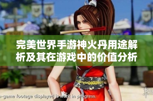 完美世界手游神火丹用途解析及其在游戏中的价值分析